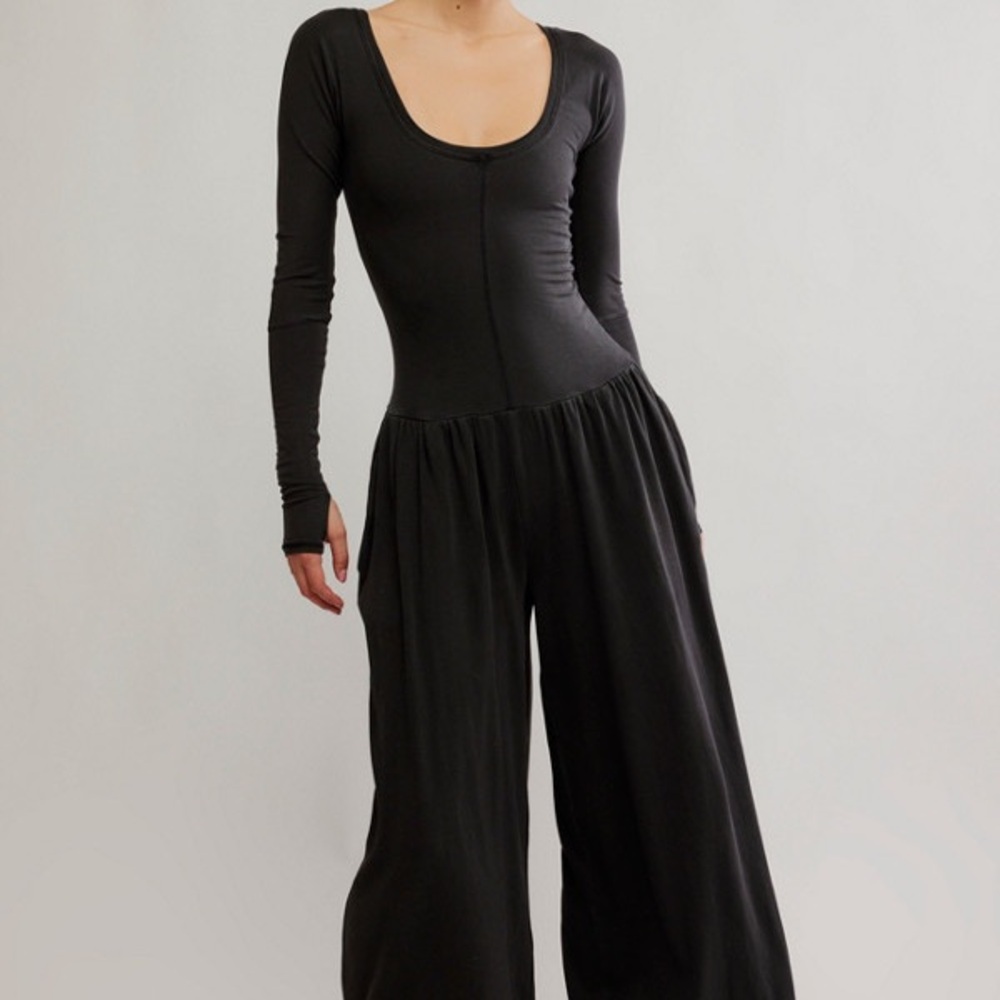 Free People Black Wide Leg Jumpsuit with Elegant Drape